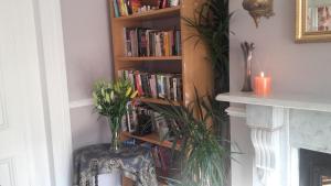 拉思加尔圣艾登旅馆的书架,椅子上放着花瓶