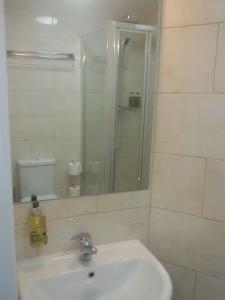 格拉斯哥道格拉斯酒店 的一间带水槽和玻璃淋浴的浴室