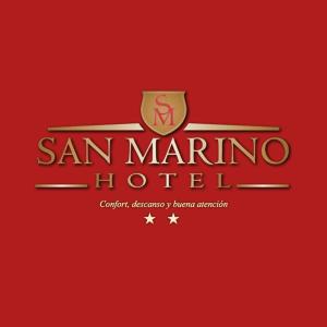 贝纳多图埃托Hotel San Marino的红底下San marino酒店的标志