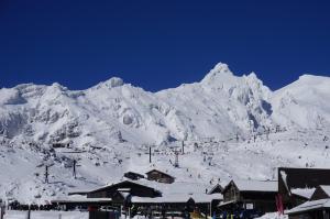 国家公园国家公园背包客旅舍的一座滑雪胜地,其背景是积雪覆盖的群山