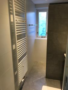 温特斯韦克Villa Anna with sauna in Winterswijk的带步入式淋浴间和窗户的浴室