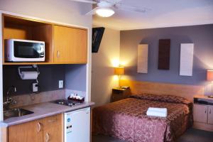 北帕默斯顿几维公寓汽车旅馆的酒店客房设有床和水槽
