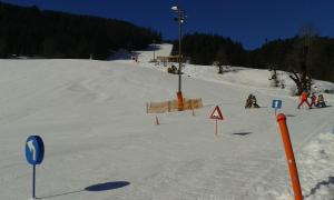 格绍Ferienwohnung Peter Egger的一群人沿着雪覆盖的斜坡滑雪