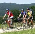 卡斯托施瓦泽柏尔酒店的三人骑着自行车在土路上
