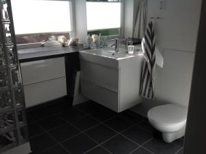 KjellerupLundgaarde Bed & Breakfast的一间带水槽和卫生间的浴室