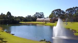悉尼MGSM行政酒店及会议中心的一座大楼前的池塘,喷泉
