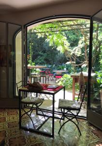 阿维尼翁巴拉卡涅花园住宿加早餐旅馆的客房设有桌椅和庭院。