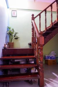 曼谷兹利普63旅舍 的木楼梯,位于植物间