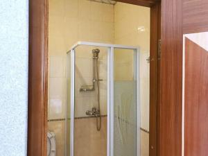 马哈奇卡拉Hotel Lunny Bereg的带淋浴的浴室和玻璃门
