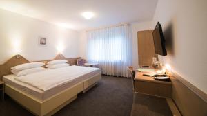 内卡河畔弗赖贝格艾玛瓦森酒店的配有一张床和一张书桌的酒店客房