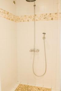 圣马洛Chambre d'Hote Saint Malo的白色瓷砖浴室内的淋浴