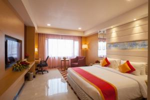 维沙卡帕特南海豚酒店的酒店客房设有一张大床和一台电视。