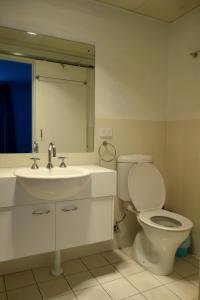 金斯顿Kingston Comfy Apartment的一间带卫生间、水槽和镜子的浴室