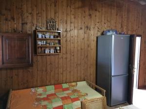 莫诺波利La Baita sul Mare的带冰箱和桌子的厨房