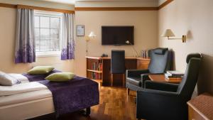 斯基腾奥拉夫农场北欧之选酒店的酒店的客房 - 带一张床、椅子和电视