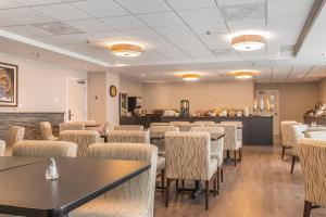 七岛市七岛港品质酒店的一间在房间内配有桌椅的餐厅