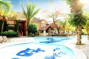 圣克鲁斯Buganvillas Hotel Suites的棕榈树度假村的游泳池