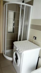 阿尔巴La trifula bianca apts.的浴室角落里的洗衣机和烘干机