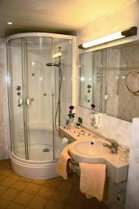 汉堡汉堡参议员酒店的带淋浴和盥洗盆的浴室