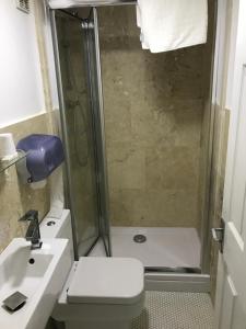 大雅茅斯大雅茅斯圣乔治酒店的带淋浴、卫生间和盥洗盆的浴室