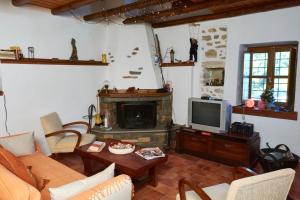 桑加拉达Red Villa's Guesthouse的客厅设有壁炉和电视。
