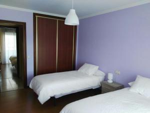 阿尔苏阿Arzúa Home的一间卧室设有两张床和紫色墙壁