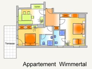 盖洛斯Farm Resort Geislerhof的一套公寓家具的详细楼面图