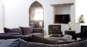 Roch罗奇城堡酒店的带沙发和电视的客厅