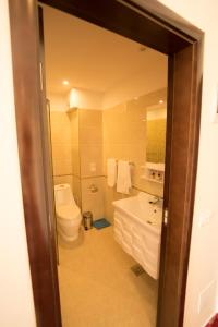曼加利亚MSR Port Hotel的浴室配有卫生间、浴缸和水槽。