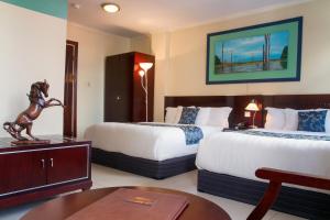 帕拉马里博帕拉西奥斯酒店的酒店客房设有两张床和一张桌子。