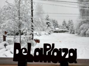 拉安戈斯图拉镇Departamentos De la Plaza的从窗户可欣赏到积雪覆盖的庭院的景色