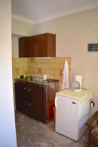 毕达哥利翁Pension Felippe的一间带水槽和冰箱的小厨房