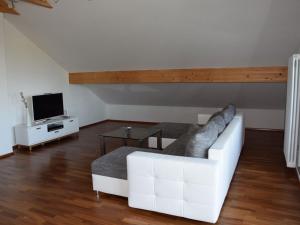 巴特比恩巴赫Ferienwohnung Leni的客厅配有白色沙发和电视