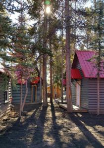 西黄石黄石小屋及房车露营地的树旁有红色屋顶的房子