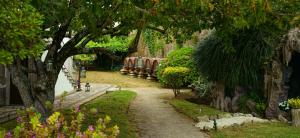卡米尼亚Palacete Villa Idalina的花园中种有树木和鲜花的小径