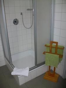 瓦尔多夫格鲁恩斯霍夫酒店的带淋浴的浴室和玻璃门