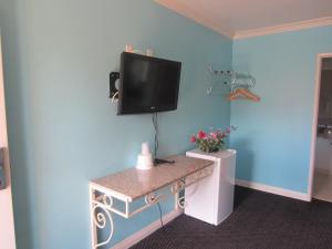 范奈斯凡努斯星光酒店的一间蓝色墙壁上配有电视的房间