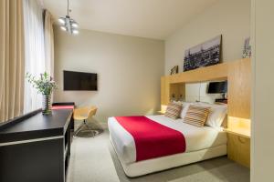 马德里阿里西亚室友酒店的配有一张床和一张书桌的酒店客房