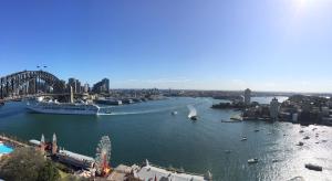 悉尼米尔森服务式公寓的享有河流、桥梁和船只的景色