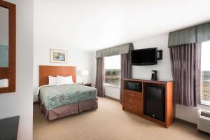 Evans Mills埃文斯米尔斯/鼓堡戴斯酒店的配有一张床和一台平面电视的酒店客房