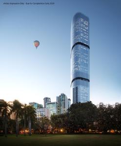 布里斯班Brisbane Skytower by CLLIX的一座有公园的城市的高楼