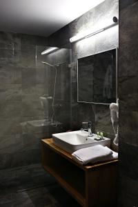 切拉德纳Hotel & Garden U Holubů的一间带水槽和镜子的浴室