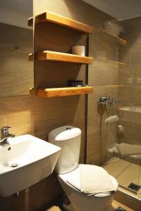 阿吉奥斯伊欧尼斯Kelly Hotel Agios Ioannis Pelion的浴室配有卫生间、盥洗盆和淋浴。