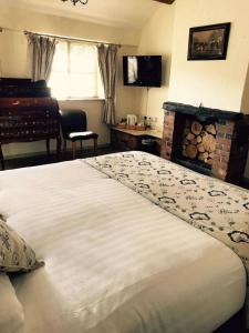 惠特莫尔斯莱特江山旅馆的卧室设有一张大白色的床铺和壁炉