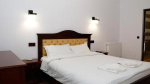 萨图马雷Hanu lui Gica的卧室配有白色床单和白色大床