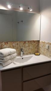 帕皮提法尔苏塞塔希提 - 旅馆的浴室的柜台设有水槽和镜子