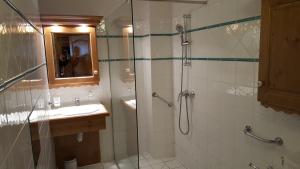 阿克1800Premium Les Alpages de Chantel的带淋浴和盥洗盆的浴室