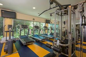 莫雷洛斯港Iberostar Grand Paraíso的一间健身房,里面设有一排跑步机