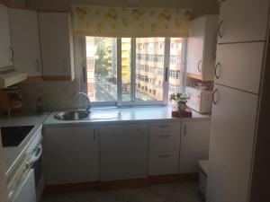 拉克鲁斯Apartamento Puerto de la Cruz的带水槽的厨房和美景窗户