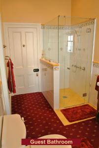 奥克兰格兰奇酒店的浴室设有玻璃隔板和淋浴